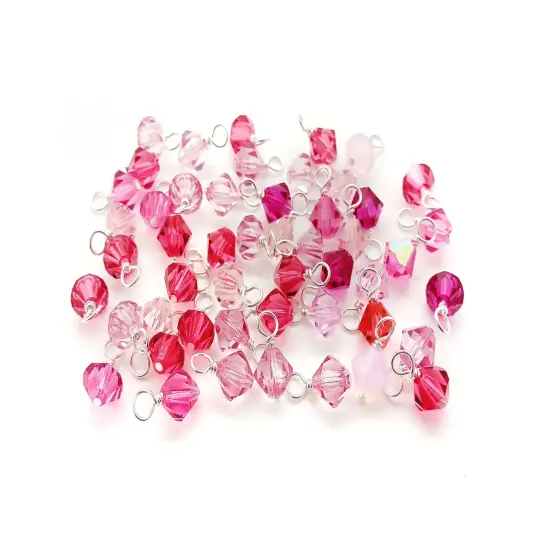 Pink Bicone Dangles, 25 Crystal 6mm Bead Charms, Adorabilities {1}