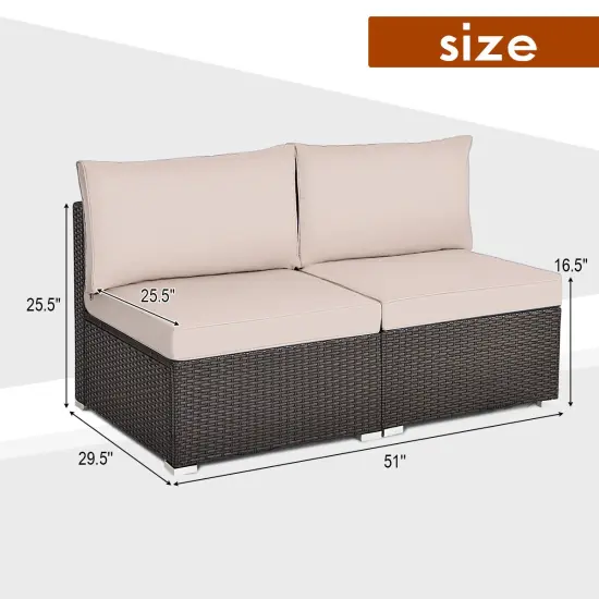 Costway 2PCS Patio Rattan Armless Sofa Sectional Furniture W/Cushion {5}