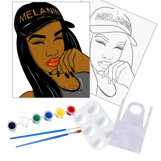 "Melanin Girl" DIY Canvas Art Kit for Adults Beginner, Acrylic Paint Size 11x14 inch {1}