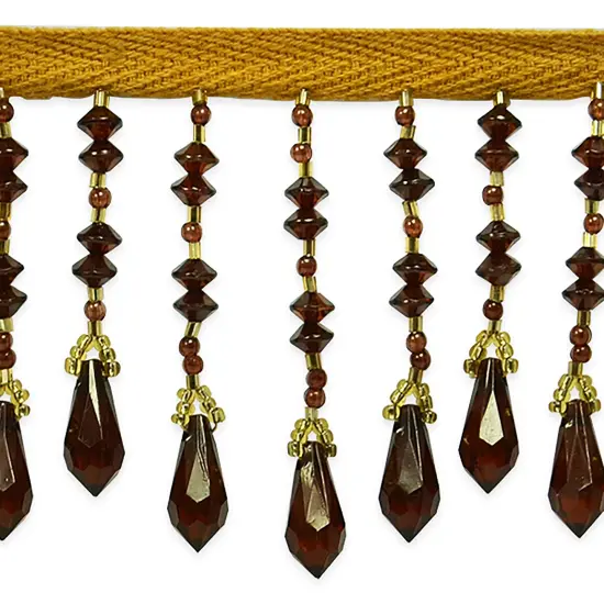 3" Diamond Cut Beaded Fringe Trim Brown {1}