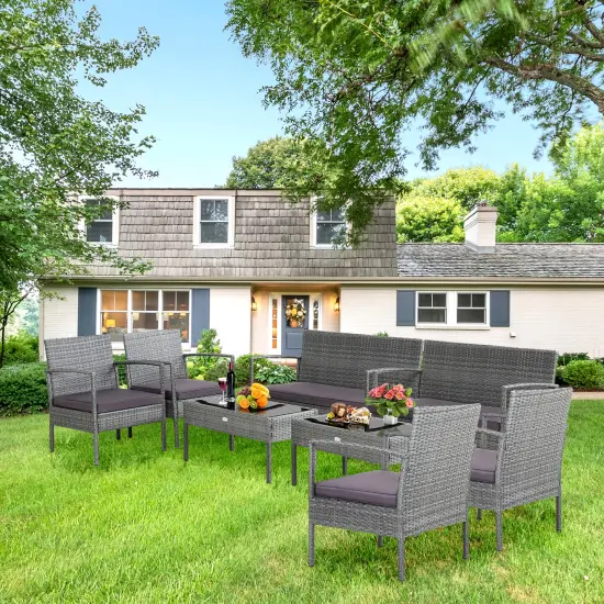 Costway 8 PCS Outdoor Rattan Furniture Set Patio Conversation Sofa Set Cushioned Grey {1}