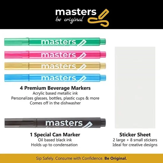Master Markers Premium Beverage Marker Set-Assorted Colors {6}