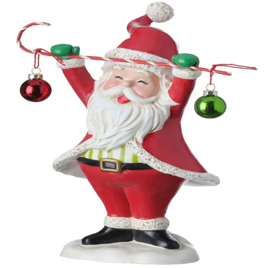 8.5" Resin Santa Holding Candy Cane with Ornaments &ndash; Festive Christmas Figurine {1}