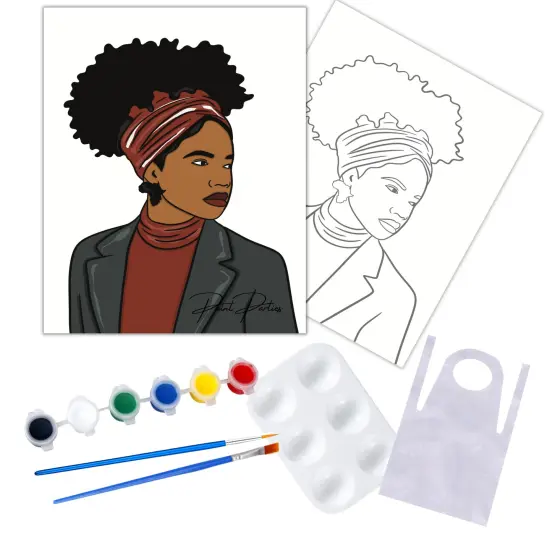"Afro Sistah" DIY Canvas Art Kit, Adult Beginner, Acrylic Paint Size 11x14 inch {1}