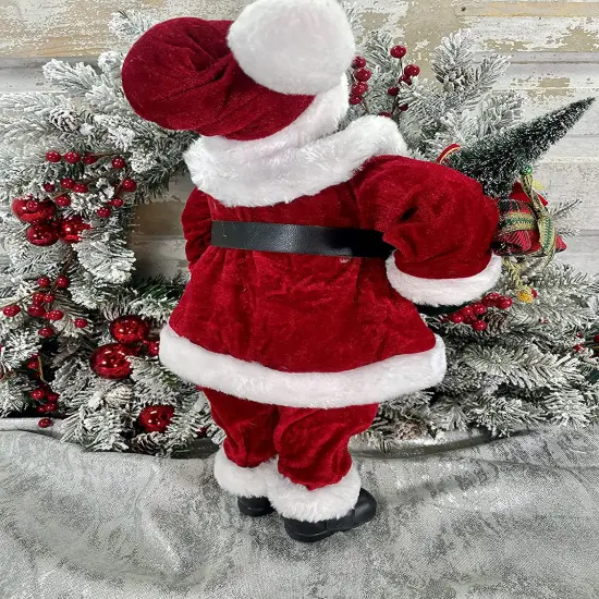 19" Velvet Resin Black Santa with Fur: Elegant Holiday Decoration with Luxurious Detailing {5}