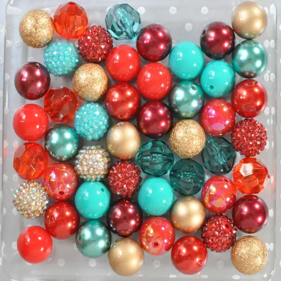 20mm Red Kimono acrylic bubblegum bead mix {2}