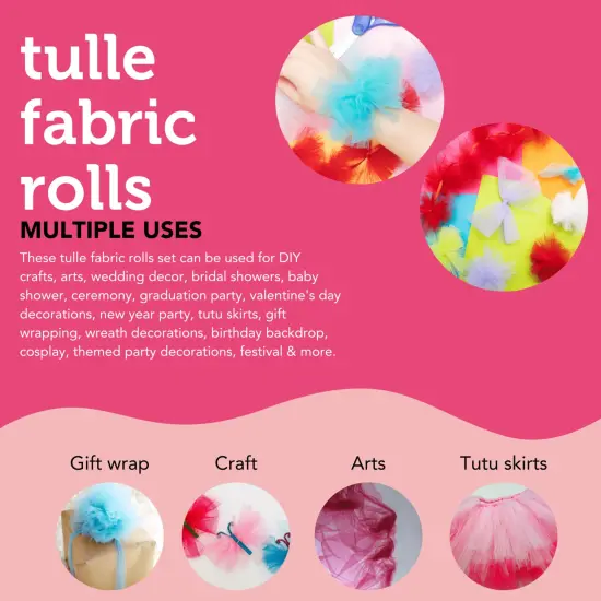 Incraftables Tulle Fabric 6 Rolls (25 Yards per Roll). Best Tulle Ribbon for Gift Wrapping, Wedding Decor, Party Decorations & Crafts (Rainbow Colors - Red, Black, White, Purple, Green & Aqua Blue) {5}
