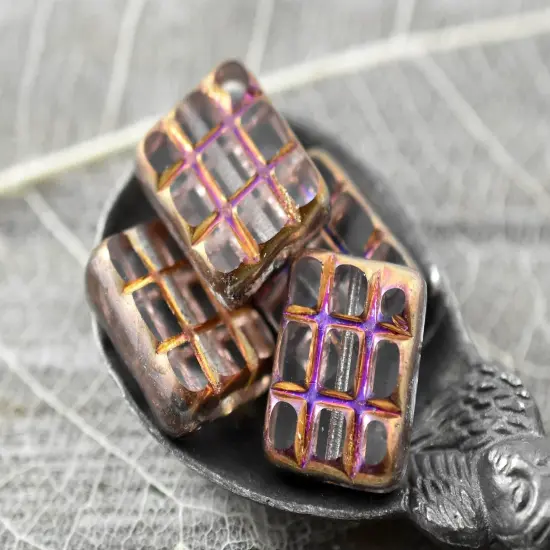 15x13mm Crystal Rainbow Sliperit Grid Rectangle Beads -- Choose Your Qty {5}