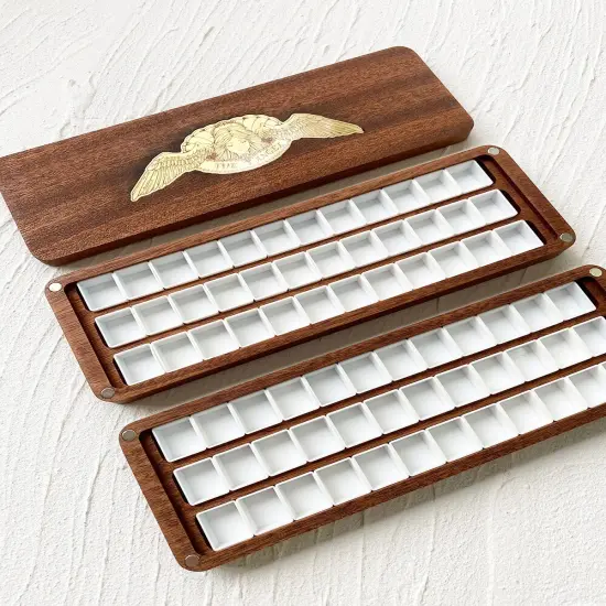 natural Walnut wood watercolor Artist Paint Palette, Sable wood, retro art, Acrylic Paint Palette, Wooden watercolor paint box {3}