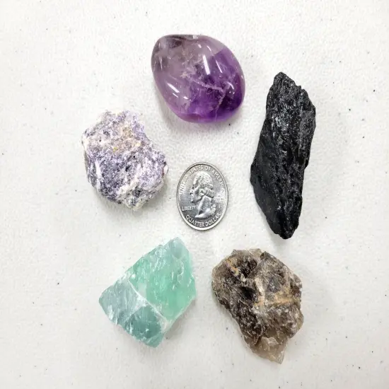 Crystals for Empath - Tourmaline, Amethyst, Lepidolite, Smoky Quartz, Fluorite {2}