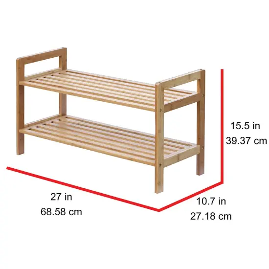 Oceanstar 2 Tier Bamboo Shoe Rack, Square Brown {3}