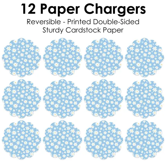 Big Dot of Happiness Blue Daisy Flowers - Floral Party Round Table Decorations - Paper Chargers - Place Setting For 12 {7}