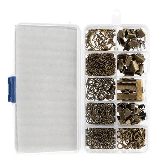 John Bead 10-Slot Antique Brass Jewelry Findings Kit Assortment, 503pcs {3}