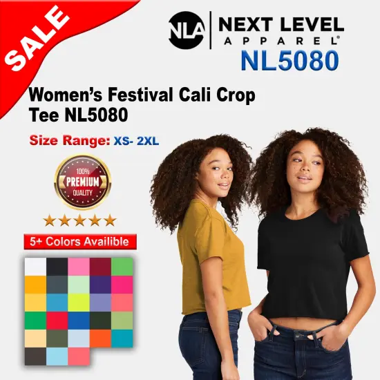Next Level&reg; Women&rsquo;s Crewneck Short Sleeve Festival Cali Crop Tee Black {2}