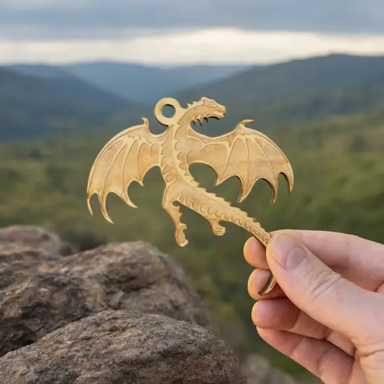 Ornament - Flying Dragon - Raw Wood 4x3in {3}