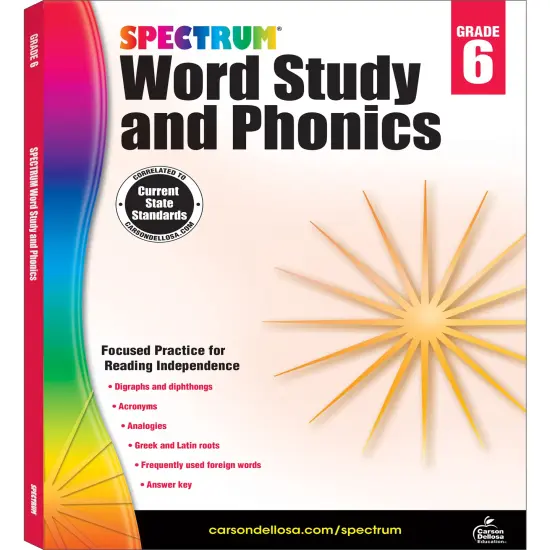 Spectrum Grade 6 Word Study and Phonics Workbook, Middle School Books Covering Vocabulary, Dictionary Skills, Spelling, Digraphs, Roots, Analogies, and More, Language Arts Classroom or Homeschool Curriculum {1}