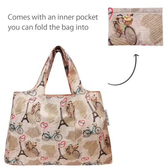 Wrapables Large & Small Foldable Tote Nylon Reusable Grocery Bags, Set of 2 Paris {5}