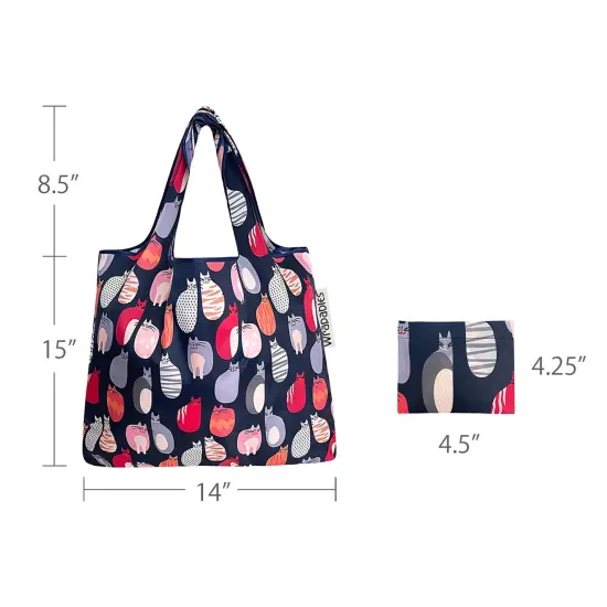 Wrapables Small Foldable Tote Nylon Reusable Grocery Bags Stylish Kitties {3}