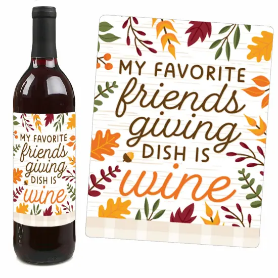 Big Dot of Happiness Fall Friends Thanksgiving - Friendsgiving Party Decorations for Women and Men - Wine Bottle Label Stickers - Set of 4 {4}