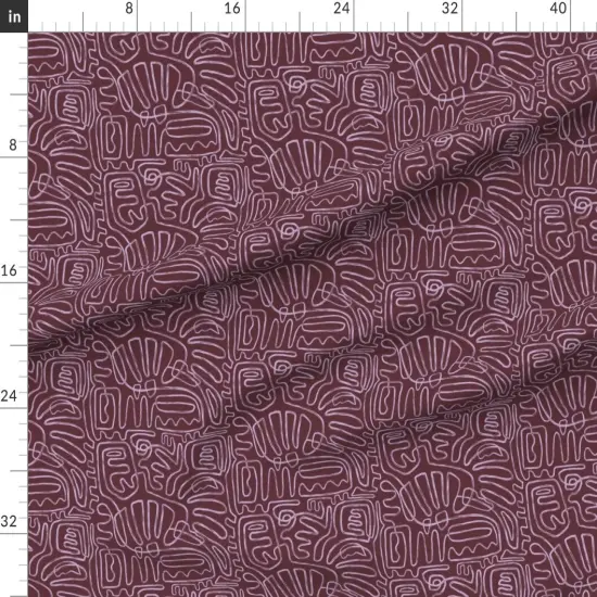 Various Fabrics by the Yard or Fat Quarter Boho Squiggles Purple Mauve Line Art Brush Strokes Custom Printed Fabric by Spoonflower {1}