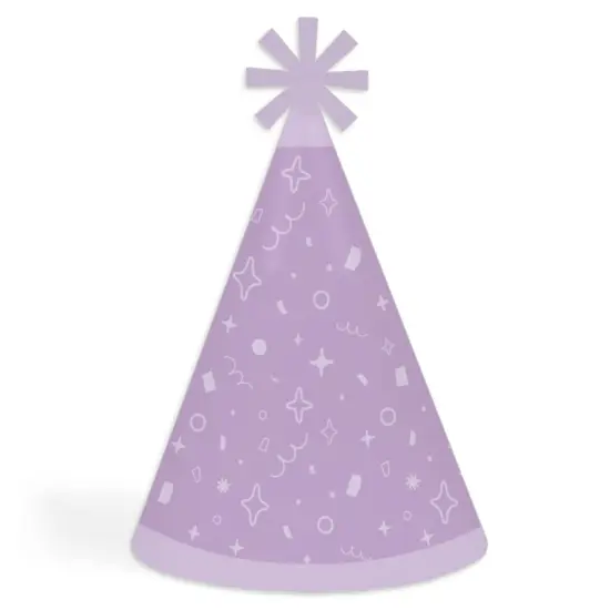 Big Dot of Happiness Purple Confetti Stars - Cone Happy Birthday Party Hats for Kids and Adults - Set of 8 (Standard Size) {1}