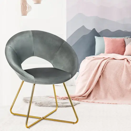 Costway Modern Velvet Accent Chair Upholstered Vanity Chair w/Golden Metal Leg Pink\Dark Green\Grey {2}