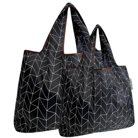 Wrapables Large & Small Foldable Tote Nylon Reusable Grocery Bags, Set of 2 Geometric {1}