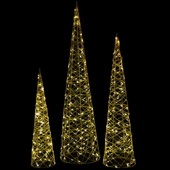 Northlight LED Lighted Twinkle Outdoor Christmas Cone Trees - 39.5" - Gold - Set of 3 {4}