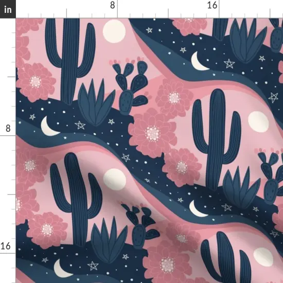 Various Fabrics by the Yard or Fat Quarter Cactus Pink Blue Desert Moon Southwestern Custom Printed Fabric by Spoonflower {2}
