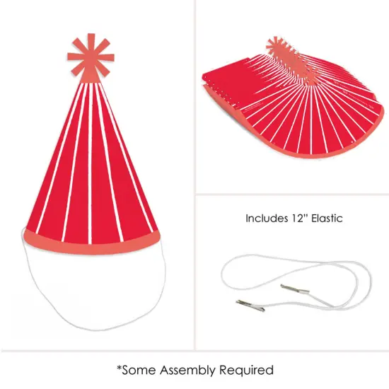 Big Dot of Happiness Red Stripes - Cone Happy Birthday Party Hats for Kids and Adults - Set of 8 (Standard Size) {6}