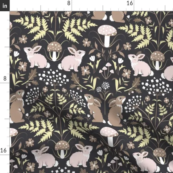 Various Fabrics by the Yard or Fat Quarter Brown Damask Modern Art Nouveau Nature Forest Rabbit Hare Mushroom Floral Botanical Woods Woodland Large Scale Custom Printed Fabric by Spoonflower {2}