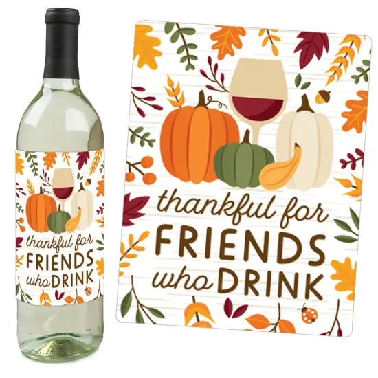 Big Dot of Happiness Fall Friends Thanksgiving - Friendsgiving Party Decorations for Women and Men - Wine Bottle Label Stickers - Set of 4 {3}