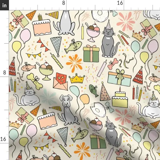 Various Fabrics by the Yard or Fat Quarter Dog Cat Multicolor Presents Whimsical Celebration Playful Balloons Pastels Candles Birthday Cake Bright Summer Colors Gift Large Scale Custom Printed Fabric by Spoonflower {2}