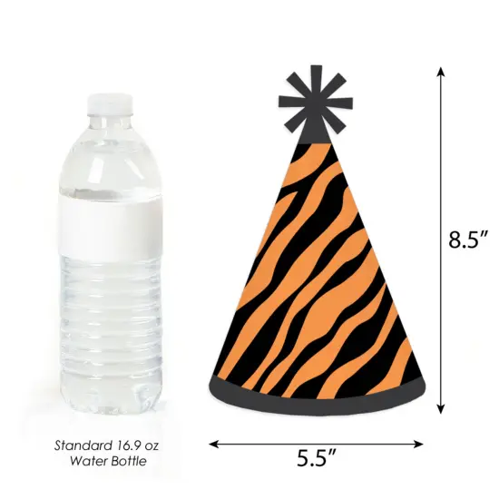 Big Dot of Happiness Tiger Print - Cone Happy Birthday Party Hats for Kids and Adults - Set of 8 (Standard Size) {4}