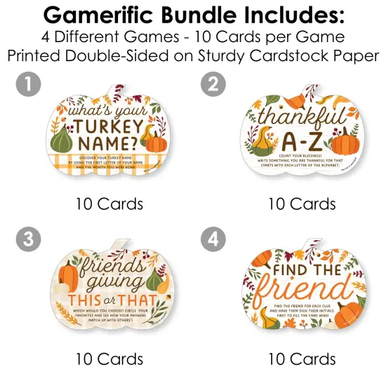 Big Dot of Happiness Fall Friends Thanksgiving - 4 Friendsgiving Party Games - 10 Cards Each - Gamerific Bundle {4}