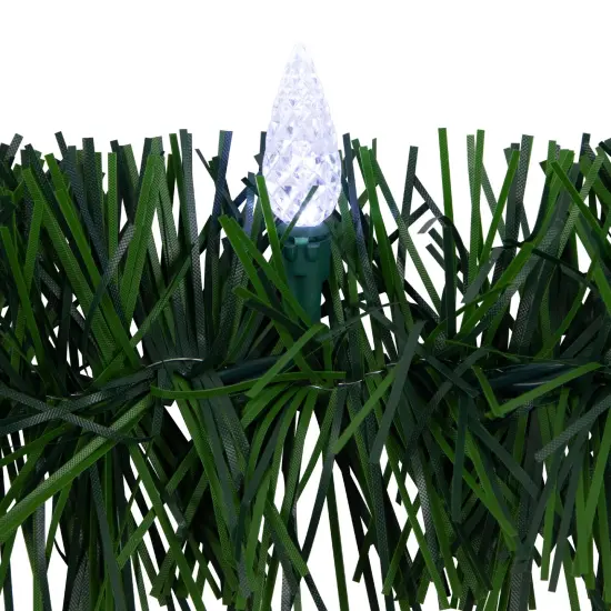 Northlight 18' x 3" Pre-Lit Pine Artificial Christmas Garland, Pure White LED Faceted Lights Green {6}