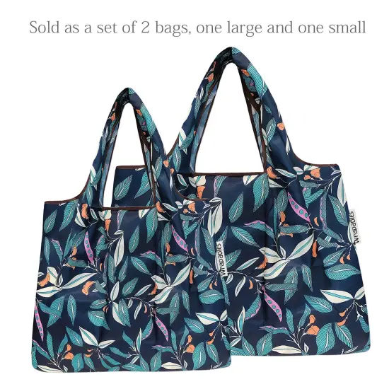 Wrapables Large & Small Foldable Tote Nylon Reusable Grocery Bags, Set of 2 Foliage {3}
