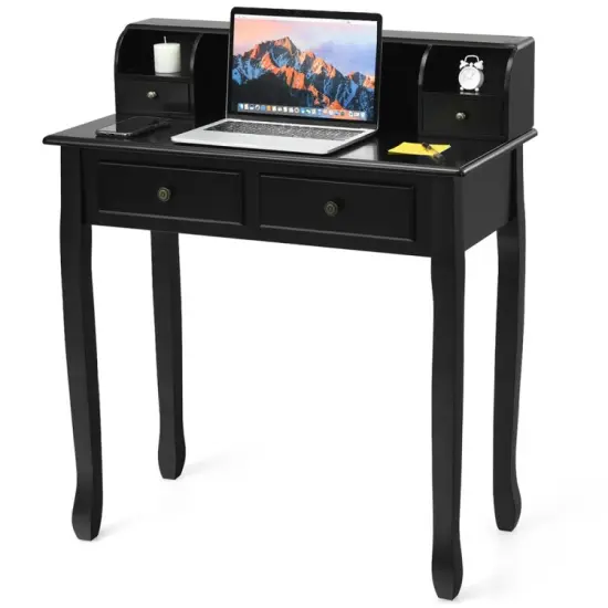 2-Tier Home Computer Desk with 4 Storage Drawers and Removable Tabletop Black {7}