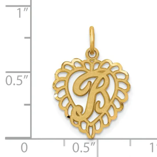 14K Yellow Gold Initial Letter B Heart Charm Pendant 23 X 15mm Jewerly {3}