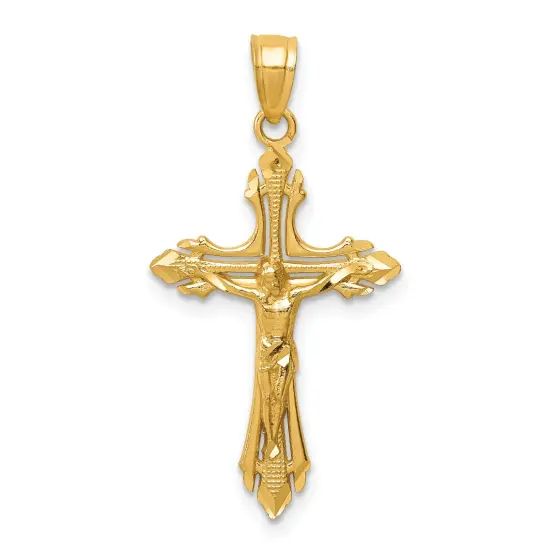 14K Yellow Gold Crucifix Pendant Charm Jewelry 32mm x 16mm {1}