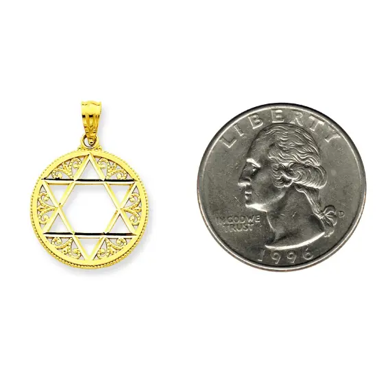 14K Yellow Gold Filigree Star of David Pendant Charm Jewerly 24mm x 17mm {2}