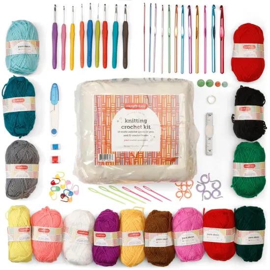 Incraftables Crochet Kit for Beginners & Pro. Crocheting Set with Crochet Hooks (21pcs), Yarns (15 Spools), Tape, Needles & Supplies for Amigurumi. Best Knitting Crochet Starter Kit for Adults & Kids {1}