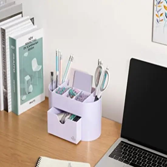 Acrylic Desk Organizer for Office Supplies and Desk Accessories Pen Holder Office Organization Desktop Organizer for Room College Dorm Home School, Light Purple (White Lavender) {2}