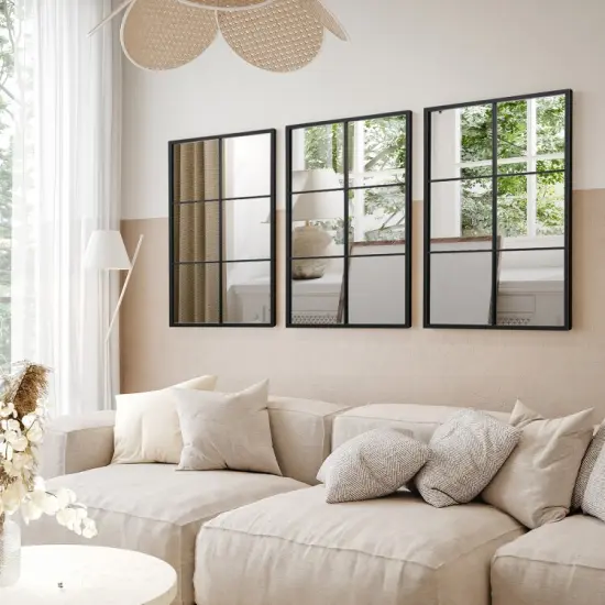 3-Layered Decorative Wall Mirror with Metal Frame for Dining Living Room-Black {5}