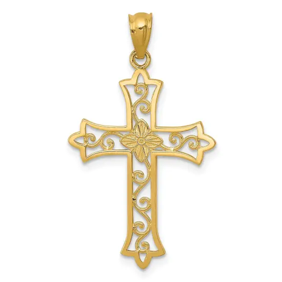 14K Gold Cross Pendant Charm Jewelry 25 x 18 mm {3}