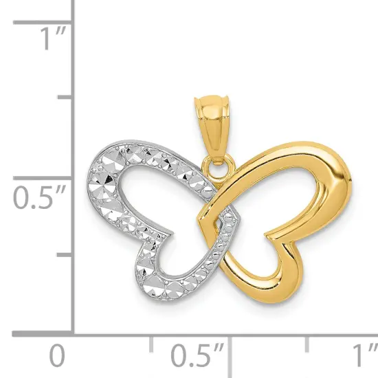 14K Two Tone Gold Diamond Cut Butterfly Pendant Charm Jewelry 14 x 22 mm {2}