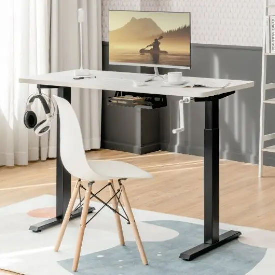 Hand Crank Sit to Stand Desk Frame with Height Adjustable Ideal for Office or Home Black {3}