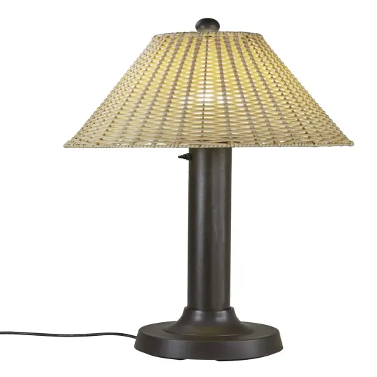 Tahiti II 34" Table Lamp 19257 with 3" bronze tube body and tight weave, flat wicker, stone shade {1}