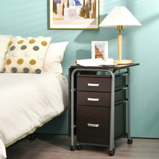 Folding Computer Laptop Desk Wheeled Home Office Furniture Brown {4}