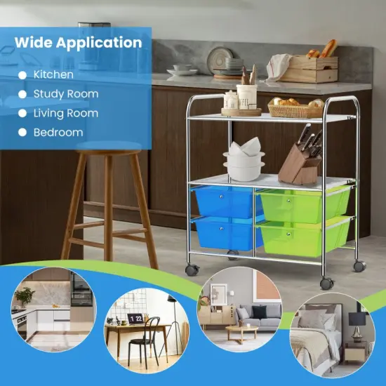 4-Drawer Utility Cart with Locking Wheels and Handles Mobile Storage Shelf for Kitchen and Bathroom Salon Blue {4}